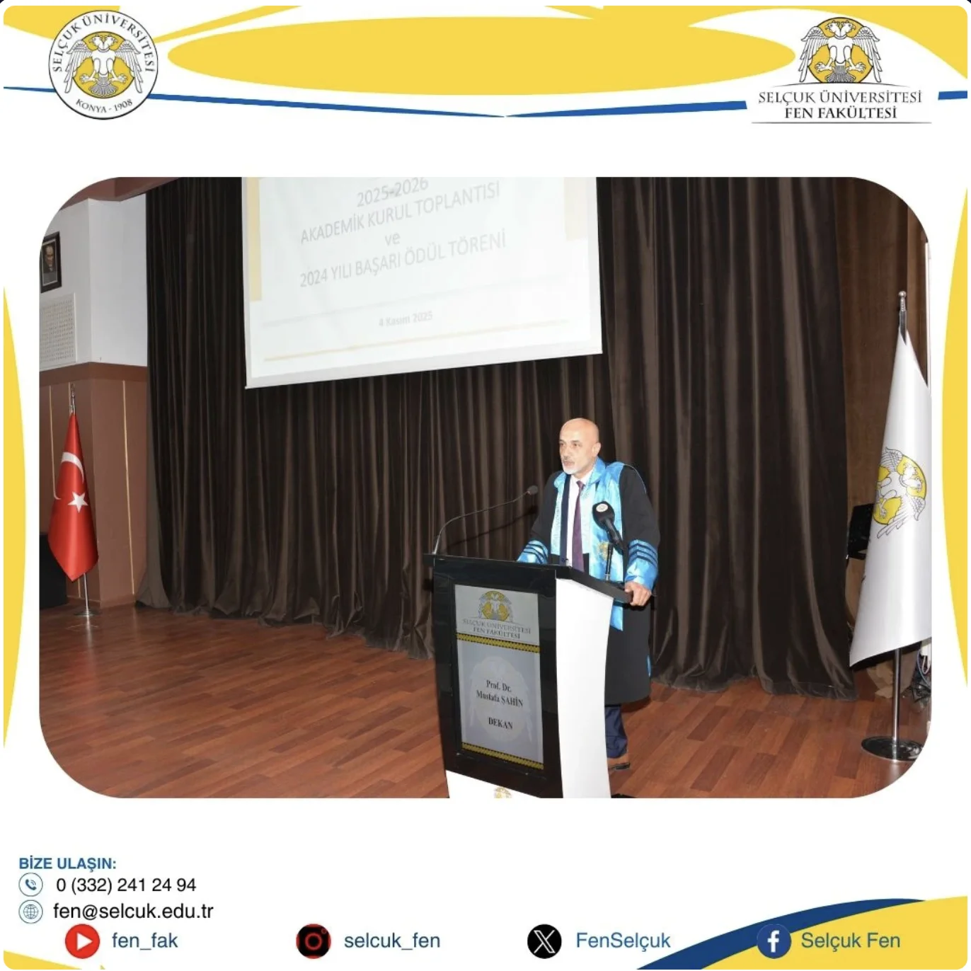 Fen Fakültesi 2025-2026 Yılı Akademik Kurul ve 2024 Yılı Başarı Ödül Töreni